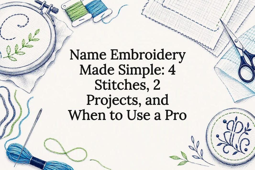 Decorative name embroidery title card