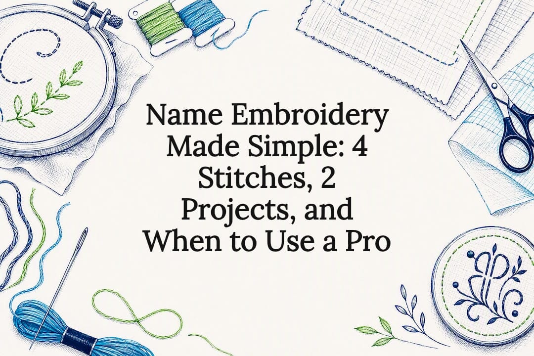 Decorative name embroidery title card