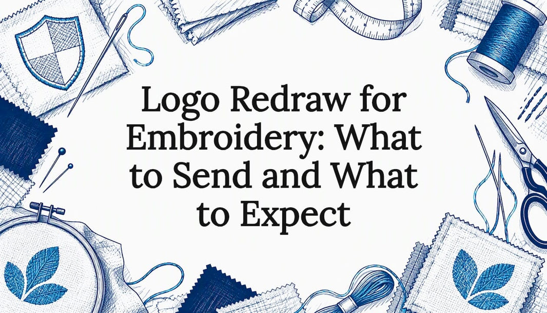 Sketches of thread and a stitched crest