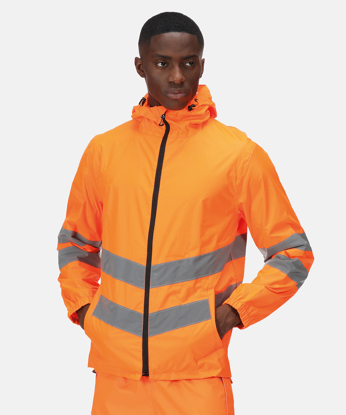 Custom Portwest hi-vis orange jacket with reflective tape, lightweight portwest clothing for safety and visibility.